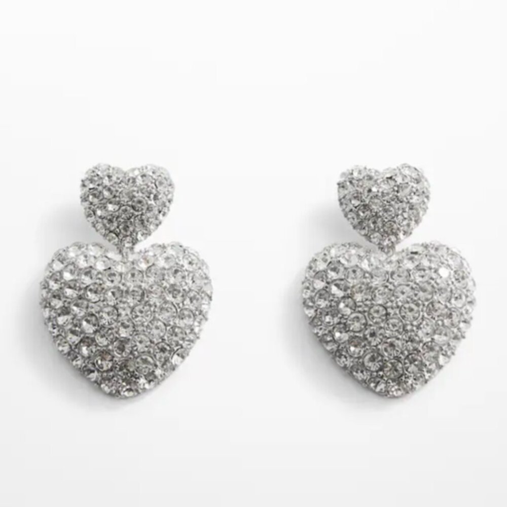 MANGO MNG Faceted Crystal Studden Drop Hanging Dangle Heart Pierced Earrings
